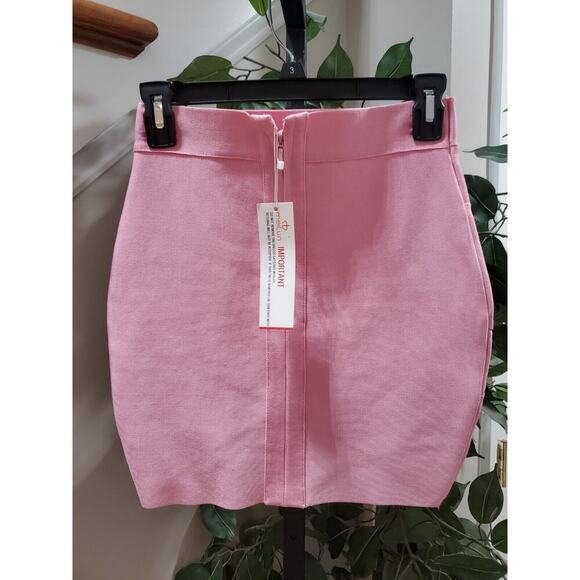 Meilun Women Pink Rayon Pull on Pencil & Straight Mini Stretch Skirt Size Large - Picture 2 of 11